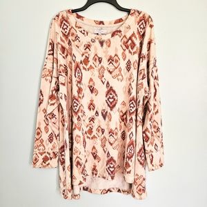 New Directions Longsleeve Snakeskin Print Split Hem Crew Neck Shirt Size 3X